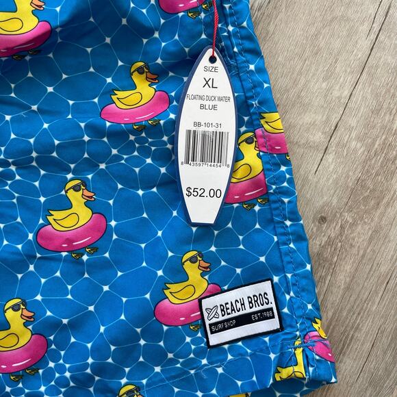 NWT Beach Bros Swim Trunks Men's XL Blue Lined Board Shorts Pink Duck Tube Print - Picture 4 of 10